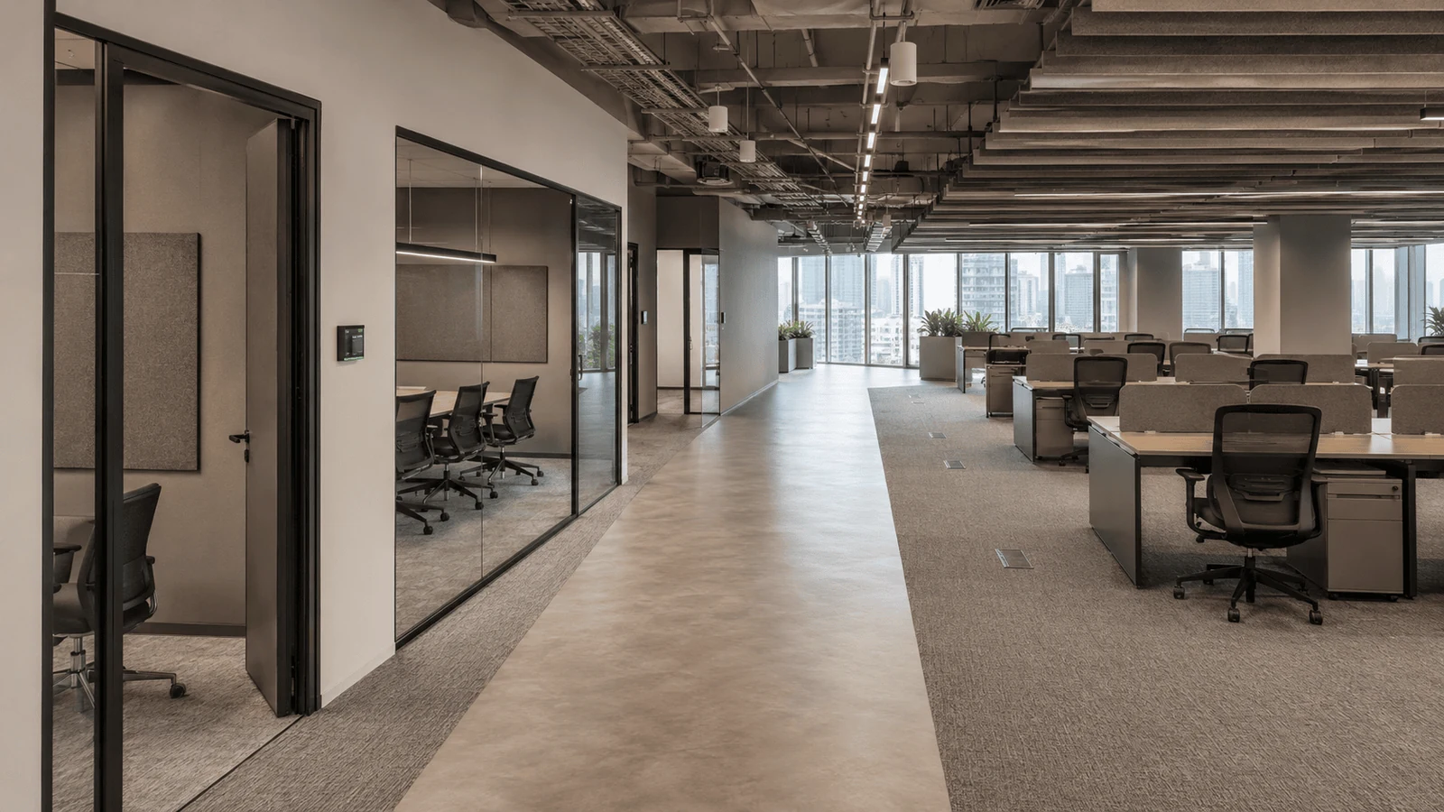 Office interior showing commercial office fit out work by a fit out company in Dubai