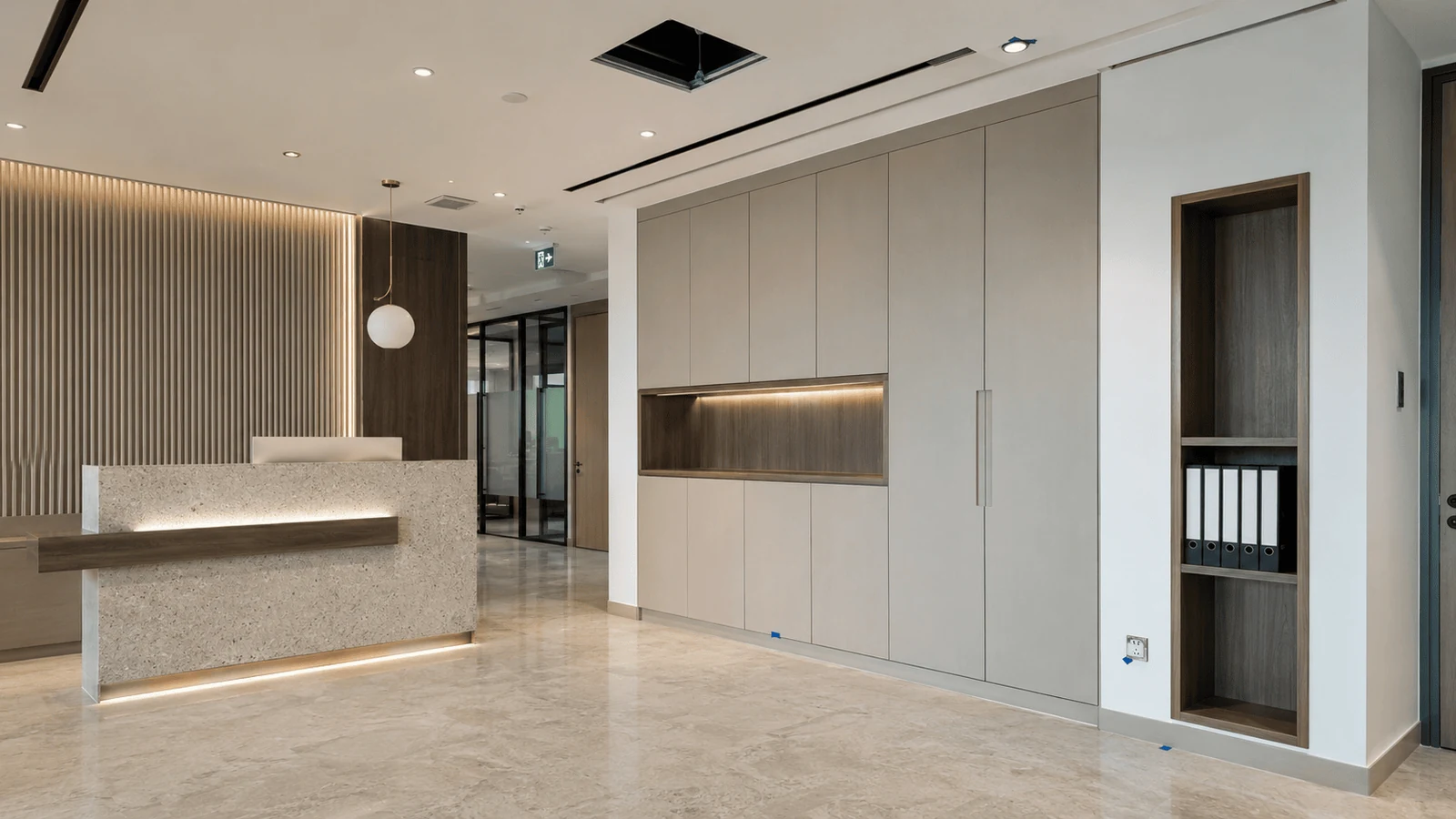 Finished interior at completion showing fit out snagging and handover checks