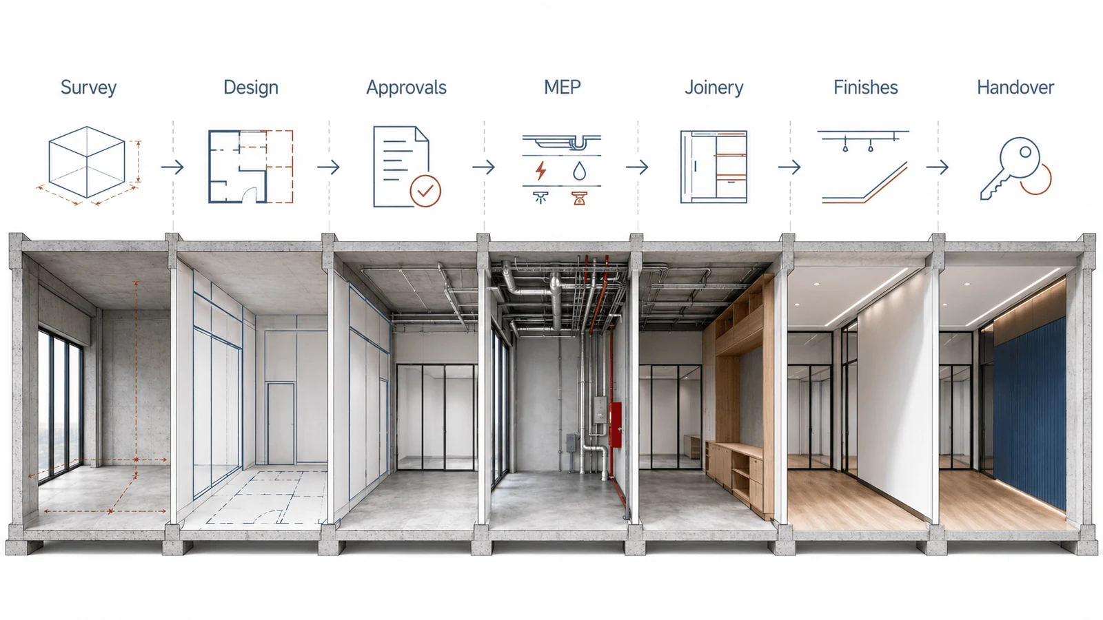 Interior under construction showing what a fitout company in Dubai will handle
